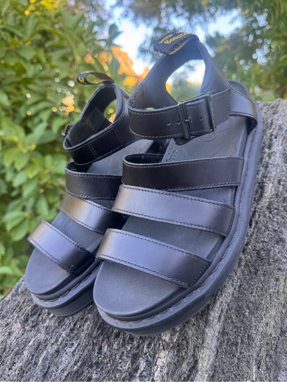 Dr. Martens Black Leather Strappy Sandals with Black Stitching, Size 8 - Picture 8 of 12